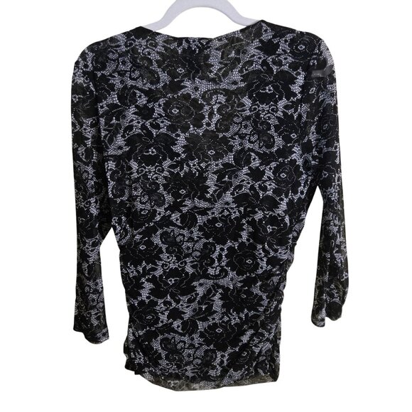 Inc International Concept Black Lace Stretch Ruched V Neck Jersey Size XL - Picture 3 of 7
